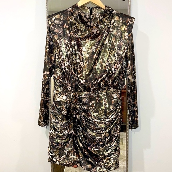 All Saints Lilliana Kettu Gold and Black Ruched Dress - Picture 4 of 16